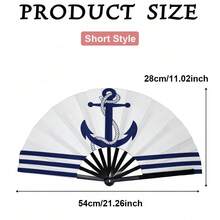 1pc Women's Folding Fan, Anchor On Blue And White Striped Background, Fashion Folding Fan, Summer Folding Fan, Holiday Gift, Birthday Gift Folding Fan, Each Fan Face Color And Pattern Position May Vary Slightly, Randomly Sent - Multicolor - View 5