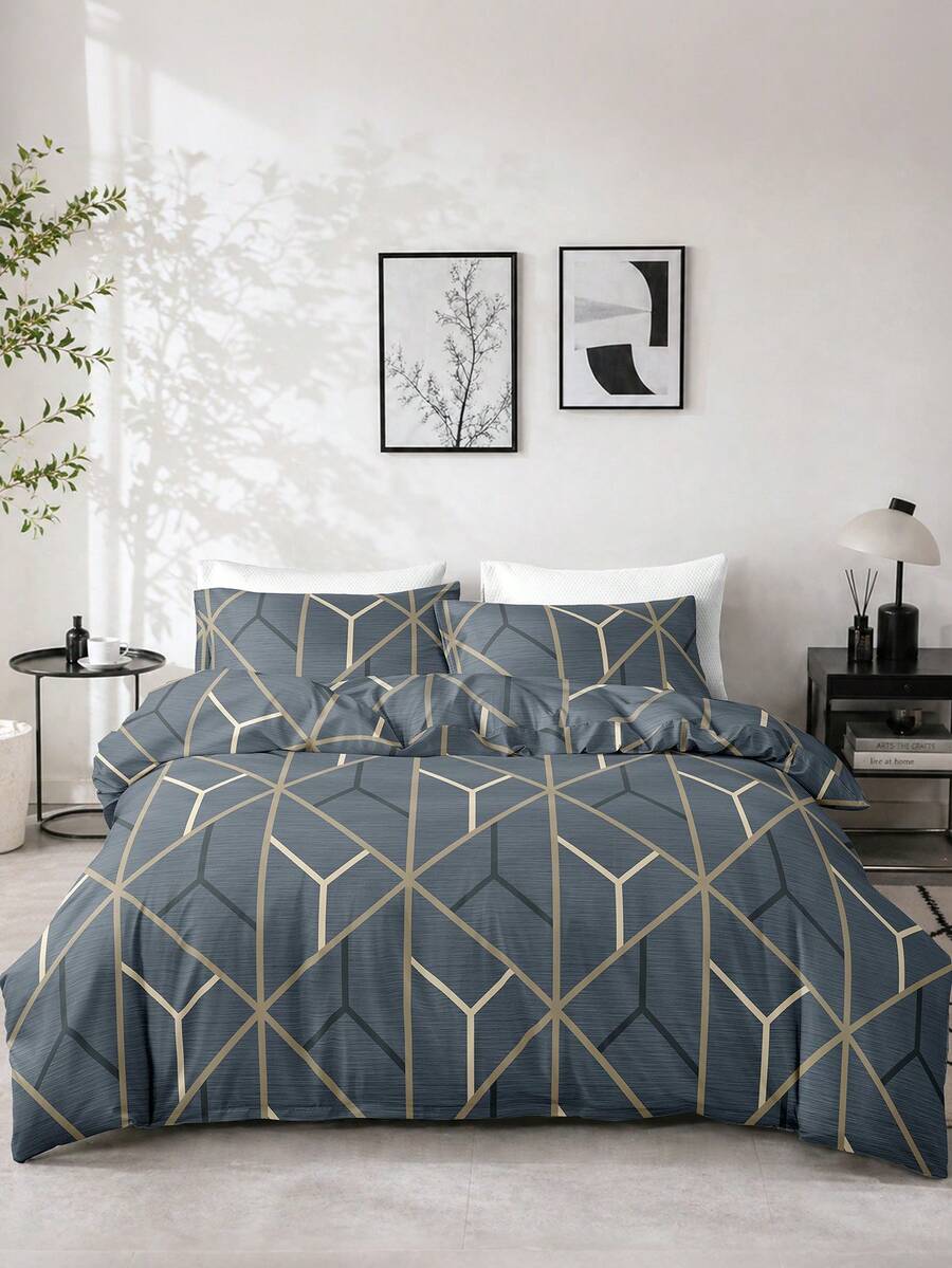 2/3 Piece Geometric Print Duvet Cover Set, Soft Breathable Anti-Pilling Bedding, Wrinkle-Resistant Machine Washable, No Duvet Insert Included, Comfortable For All Seasons, Suitable For Single/Double/Queen/King Bed, Multiple Colors, Bedroom Decor, Valentine's Day Gift