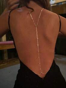 Women's Sexy Back Chain, Shiny Back Necklace For Banquet, Exquisite Body Chain Accessory - Gold - View 2