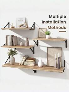 1pc/3pcs Industrial Style Faux Wood Wall Hanging Shelf, Black Iron Triangle Bracket Wall Shelf, Bedroom Study Books & Plants Multi-Layer Display Storage Rack - Multicolor - View 1