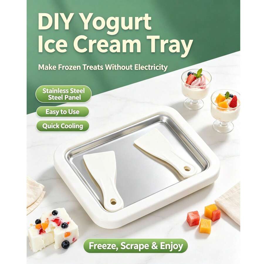 1pc/1set Manual Ice Cream Maker, Suitable For Ice Cream And Frozen Yogurt, Equipped With 2pcs Scraper Set, 3 Optional Colors, Practical Dessert Making Tool, With Even Rolling Scraper, Easy To Operate, Suitable For Home Kitchen And Outdoor Camping