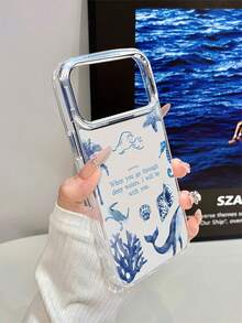 1件金屬透明鯨魚海洋文字圖案手機殼，個性化保護殼，適用於 iPhone 16 Pro Max/17/16/15/14/13/12/11/Air - 彩色 - 查看 2