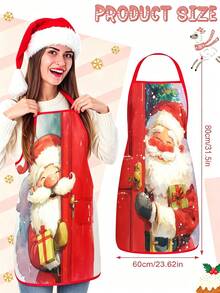 4PCS Christmas Mrs. Claus Apron Set, Funny Santa Costume Print Adjustable Waterproof Kitchen Apron, Holiday Cooking Apron Gift For Women - Multicolor - View 3
