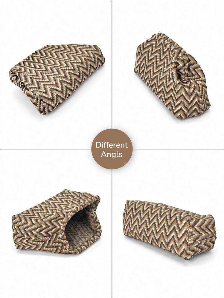 Fashionable Contrast Color Water Ripple Clutch, Foldable Large Capacity Knitted Makeup Bag, Kiss Lock Design, Suitable For Parties, Gatherings, Daily Commute, Shopping, Gifts - Multicolor - View 10