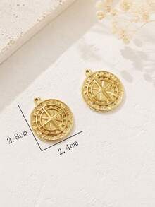 2/5pcs 18K Gold Plated 3D Embossed Round Coin Compass Pendant Set, DIY Charm Necklace Bracelet Anklet Earring Accessories - Multicolor - View 3