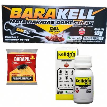 Kit Veneno para Baratas Formigas e Aranhas Kelldrin SC25 + Barapil - (Kit com 1 Barakell, 1 Kelldrin SC e Barapil)