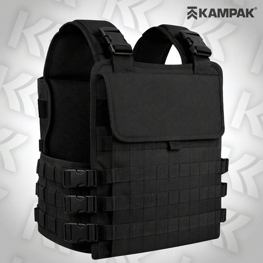 Chaleco Táctico Kampak RY25 Chaleco Deportivo Multiuso Porta Placa Unitalla con Parches gratis - Negro - Ver 1