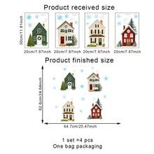 4pcs/Set Christmas Window Clings Winter Village Static Glass Stickers Reusable Double Sided Christmas Cottage Snowflake Decals For Holiday Party Home Office Decor Xmas Glass Stickers - Multicolor - View 3