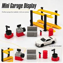 1:64 比例汽車模型車庫維修套裝，迷你升降維修站，逼真工具台，油桶，滅火器，輪胎機，合金車場景裝飾，車庫改裝店展示道具 - 汽車套件 - 查看 3