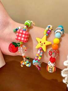 Gelang Manik-Manik Bintang Warna-warni Lucu Dopamine untuk Anak Perempuan, Aksesori Perhiasan Liburan Pantai Musim Panas dan Sehari-hari (Warna dan Posisi Manik-Manik Acak) - MultiWarna - View 15