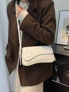 Hevel,1pc Women's Solid Color PU Fashion Underarm Bag, Versatile Shoulder Bag,Bags For Woman,White Bag - White - View 5