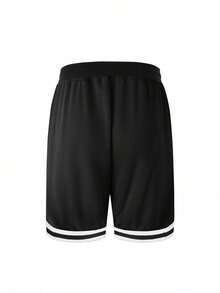 Men's Casual Sports Bermuda Shorts, Elastic Drawstring Loose Street Style Shorts, Suitable For Home And Outdoor Sports - Black - View 7