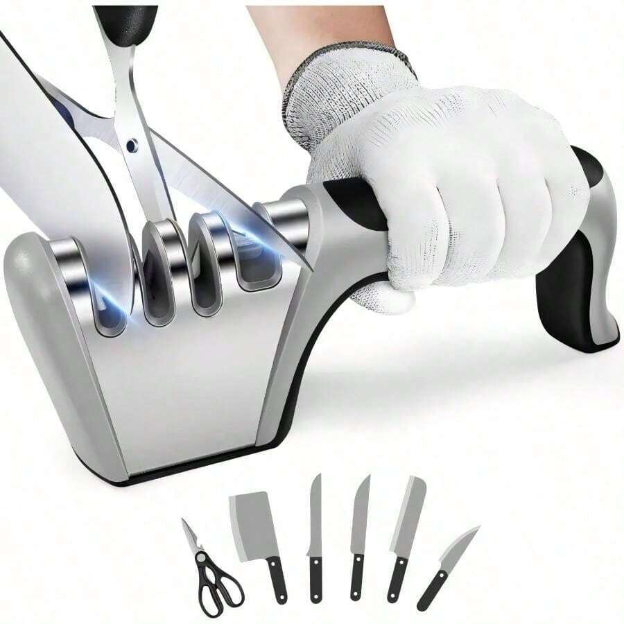 SOKANY 4-In-1 Multi-Function Knife Sharpener, 4-Slot Professional Sharpener, One-Click Repair For Knives And Scissors, Fast And Efficient, Non-Slip Base, Suitable For Ceramic Knives, Steel Knives And Scissors, Essential Kitchen Appliance