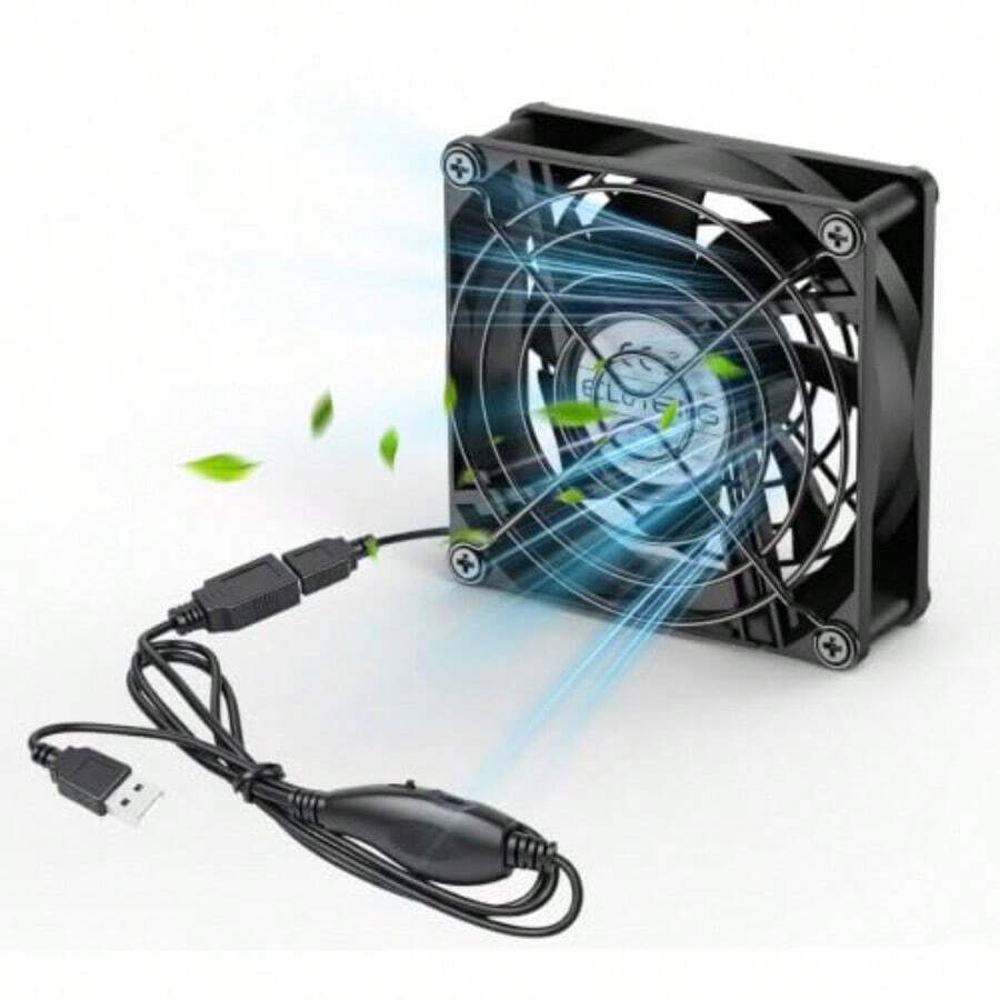 ELUTENG USB冷却ファン 12cm 無段階調速器付属1100～2200RPM 120mm USBファン 金属製フレーム付き 油圧ベアリング 7枚羽根 安定風量 PC ルーター ゲーム機冷却 卓上扇風機 ブラック - チェックする 1