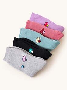 5 Pairs Small Mushroom Solid Color Thick Terry Mid-Calf Socks, Autumn/Winter Daily Commute Casual Versatile Women's Socks - Multicolor - View 10