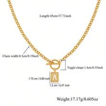 1件經典長方形字母吊墜T型扣金色不鏽鋼鏈條項鍊 女款 - 金黃色 - 查看 2