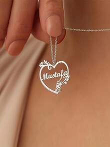 1 pièce [Personnalisé] Collier en acier inoxydable doré avec cœur de vigne et nom personnalisé, Collier personnalisé de cœur de vigne privé, Collier pour femmes, Cadeau de bijoux, Cadeau de bijoux personnalisé, Cadeau de vacances, Cadeau d'anniversaire, Cadeau parfait, Noël, Cadeau d'Halloween - Multicolore 3 - Voir 4