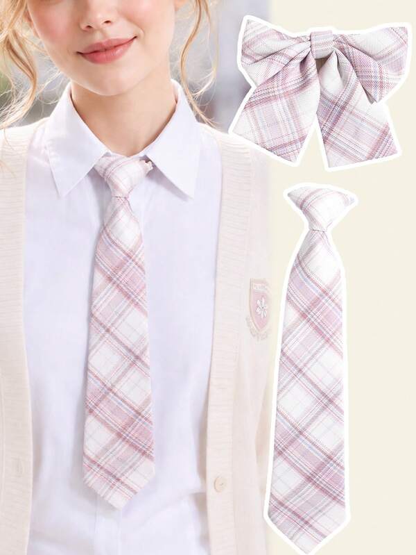 1PC Women's Fashion Cute Pink Striped Plaid Simple Bow Tie Collar, Suitable For School, Party, Date, Daily Wear