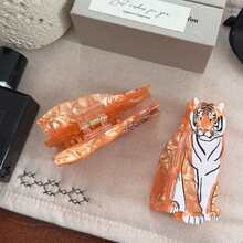1PC/2PCS Cool 3D Tiger Acetate Hair Claw Clip, Niche Design Cartoon Fierce Tiger Hair Clip, Personalized Back Of Head Hair Styling - Multicolor - View 6