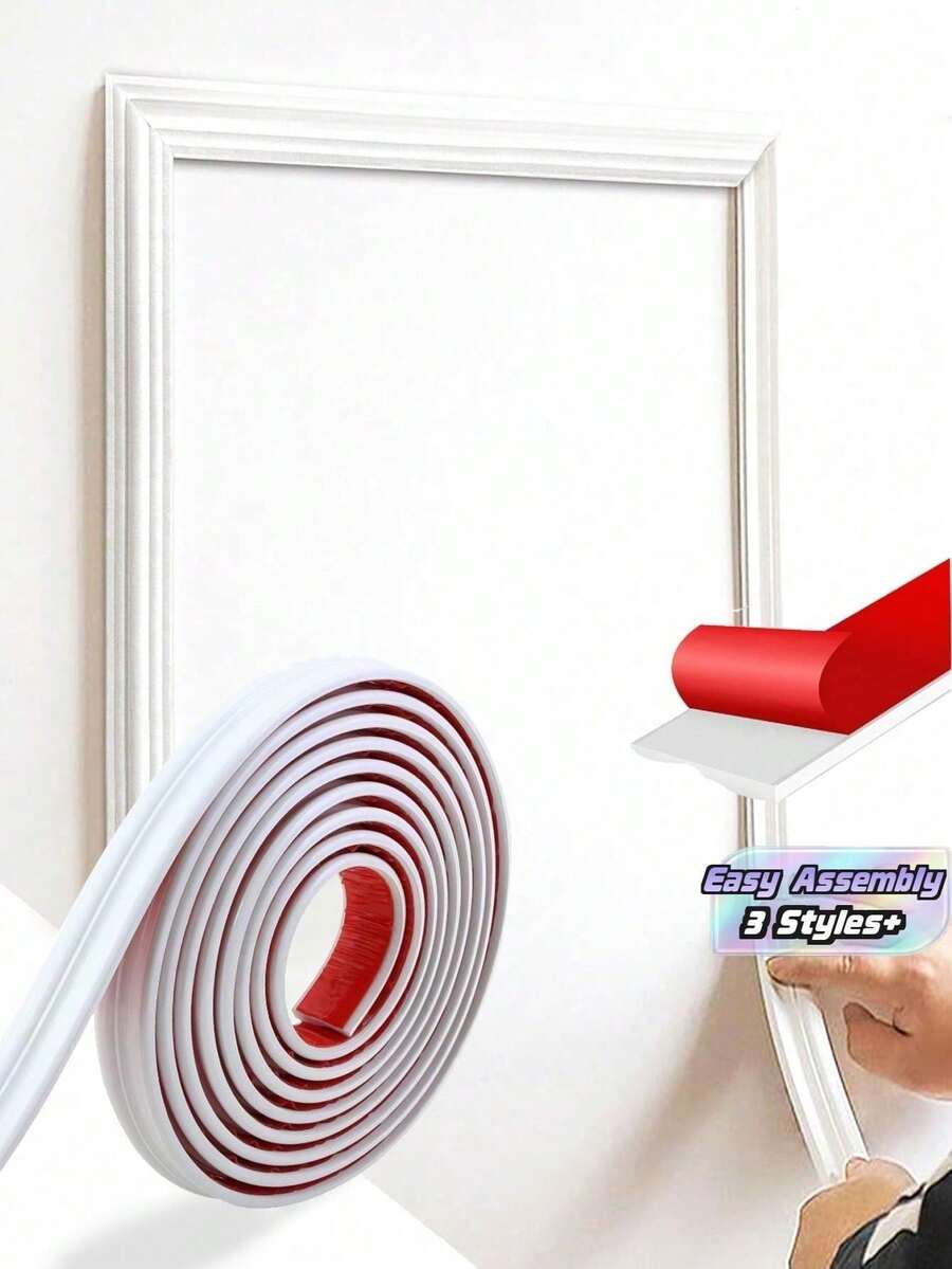 1pc 100cm/200cm/300cm Peel And Stick Self-Adhesive Wall Decorative Trim, Flexible Self-Adhesive Decorative Line, Suitable For Mirror Frames, Cabinet Doors And Home Decor - A - View 1