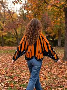 Women's Butterfly Wing Monarch Knitted Cardigan, Open Front Long Sleeve Sweater With Asymmetrical Hem, Unique Costume Cardigan For Spring And Fall - Multicolor - View 2