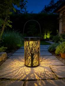 Iron Hollow Forest Projection Solar Lantern, Portable Outdoor Waterproof Garden Balcony Atmosphere Floor Light Shadow Night Light - Black Forest Lantern - View 3