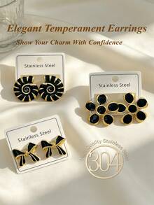12pcs/6 Pairs Exquisite Elegant Colorful Enamel Women's Earrings - Black Premium Stainless Steel Earrings - Oil Drop Earrings Set - Beautiful Gift - Suitable For Various Occasions, Daily Casual Wear - Holiday Applicable - Oil Dripping Kit - View 4