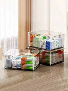 1pc Medicine Storage Box, Transparent Desktop Organizer With Flip Lid Dust-Proof Storage Box. Home Mini Medicine Storage Box. Multi-Functional Storage, Can Store Cosmetics, Face Masks, Stationery, Miscellaneous Items, Etc. - Clear - View 5