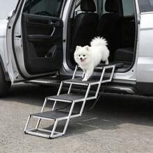 Foldable Aluminum Dog Car Stairs, 4-Tier Non-Slip Pet Steps, Portable Lightweight Dog Ladder For Car, Bed, Couch, Grooming Table For Small Medium Senior Dogs - one-size - View 2