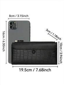 Women's Long Wallet, Crocodile Embossed Large Capacity Multifunctional Snap Button Purse, Zipper Multi-Card Slot Clutch - Multicolor - View 3