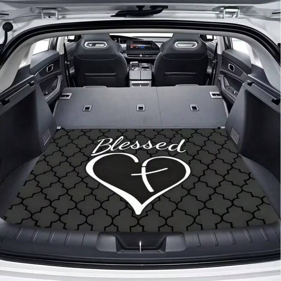 1 buah Alas Bagasi Mobil Universal, Alas Bagasi Anti Selip Tahan Air dengan Motif Cetak, Cocok untuk Dekorasi Interior Bagasi Kendaraan, Bahan Poliester, Motif "Blessed" dan Salib Hati - Diberkati - View 1
