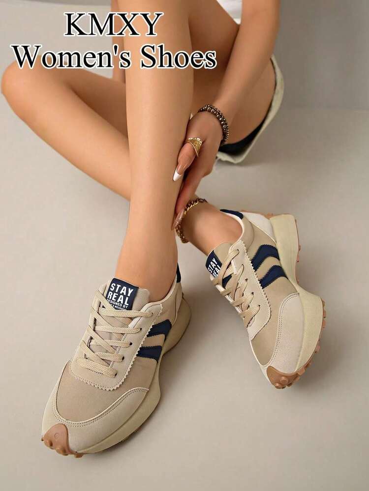Women's Comfortable Lace-Up Sneakers - Lightweight Multi-Functional Casual Shoes, All-Season Wearable With Anti-Slip Rubber Sole - Khaki - View 5