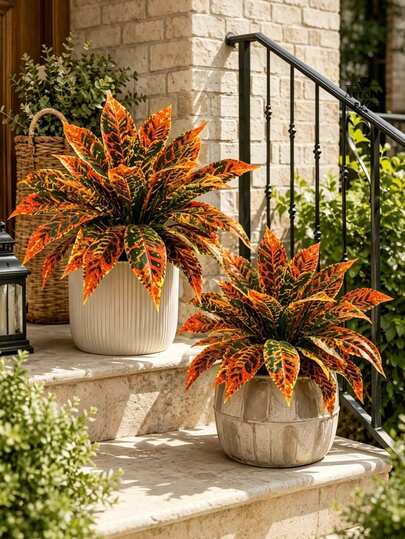 2/1pc Artificial Autumn Large Potted Plant, Suitable For Home Decor, Bedroom And Living Room Decoration, Tabletop Decor, Outdoor Patio Balcony Door Decoration, Garden Decor, Party Decoration, Potted Plant Decor, Lawn Decoration, Autumn Decoration