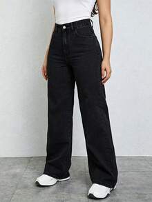 Jeans negros de pierna recta para adolescentes - Negro - Ver 6