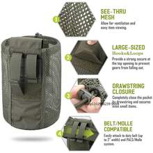 Bolsaáctica MOLLE - Bolsa de Utilidad Enrollable con Cordón para Cargadores, Bolsa de Cintura Plegable con Bolsillo de Malla EDC para Caza y Tiro DKKV - Negro - Ver 10
