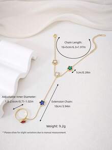 Gold Tone Stainless Steel Multicolor Flower Hand Chain Bracelet For Women, Finger Ring Bracelet, Holiday Party Jewelry Gift For Her - Gold - View 2