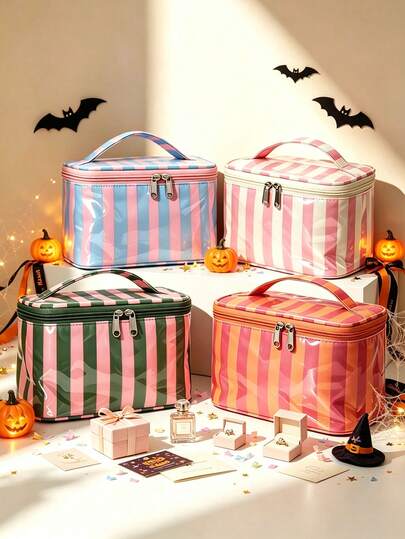 1 Piece Of Striped Portable Gift Storage Bag, Holiday Large-Capacity Tote Bag, Storage Box, Holiday Or Birthday Gifts For Friends, Essential