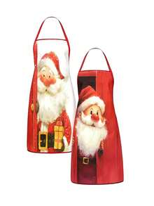 4PCS Christmas Mrs. Claus Apron Set, Funny Santa Costume Print Adjustable Waterproof Kitchen Apron, Holiday Cooking Apron Gift For Women - Multicolor - View 9