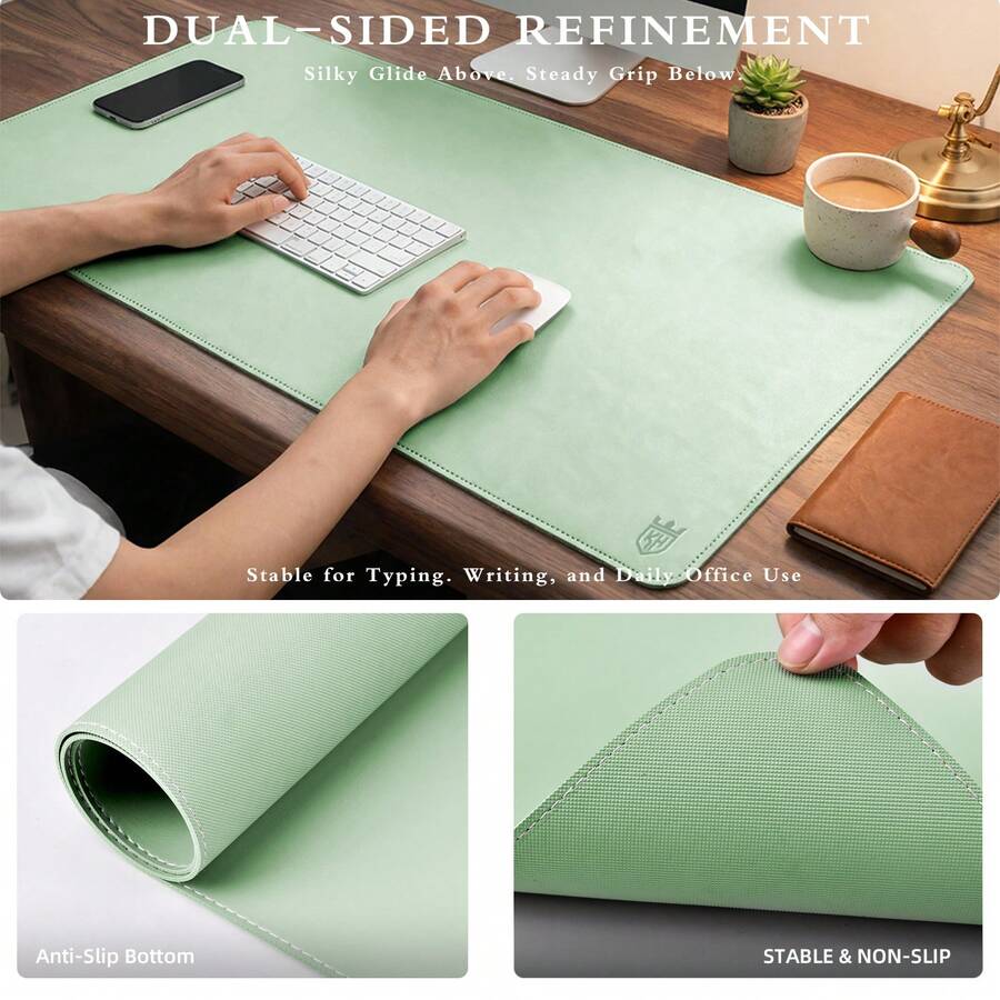 2PCS Large Rollable Desk Mat & Mouse Pad Gift Set, Suitable For Office, Home, Gaming. 8 Colors Double-Sided Non-Slip, Thick PVC Leather, Rollable Design, Suitable For Computer Desk Use. - View 1