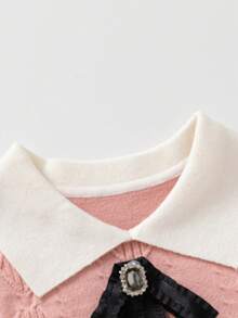 Girls' Turn-Down Collar Sweater, New Autumn/Winter Knit Base Layer - Pink - View 3