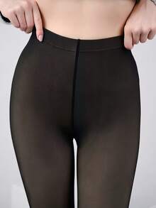 1雙 80g/200g/300g 加厚抓絨內裡女款高彈性-10-15°C秋冬加厚腳蹬式緊身褲 - 黑色 - 查看 5