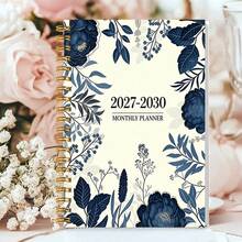 DANPERJI 1pc A5 2027-2030 4-Year Monthly Journal Planner, Cream Background Navy Floral Peony Plant Agenda Notebook, Back To School Essentials, Classic Botanical Vibe, Classroom Monthly Task Record Notebook - A - View 3