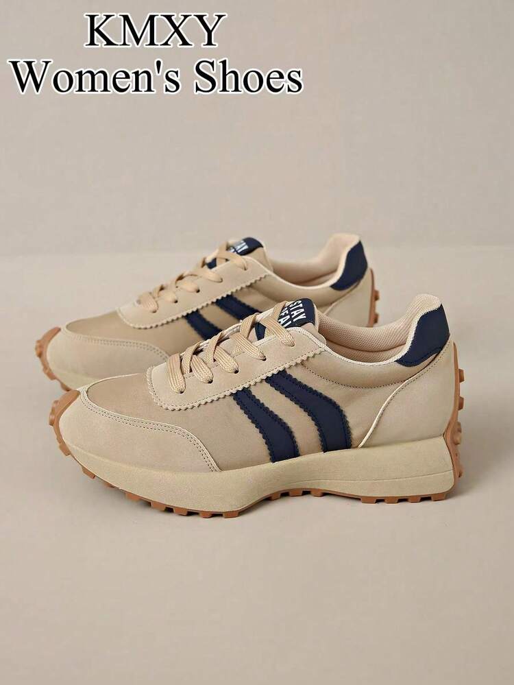 Women's Comfortable Lace-Up Sneakers - Lightweight Multi-Functional Casual Shoes, All-Season Wearable With Anti-Slip Rubber Sole - Khaki - View 3
