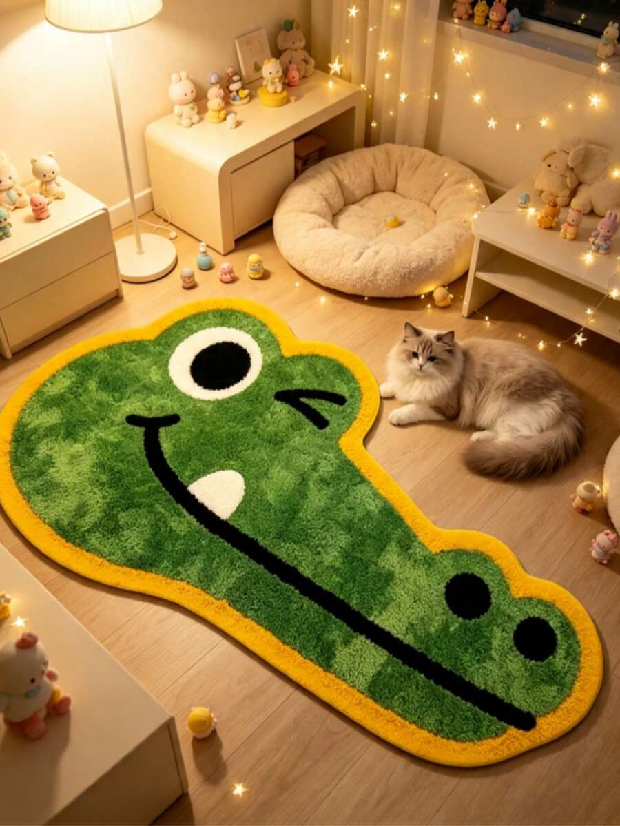 1pc Green Cute Crocodile Head Pattern Floor Mat, Bathroom Mat, Bathroom Rug, Door Mat, Small Rug, Carpet, Floor Mat, Home Decor, Area Rug, Outdoor Mat, Home Decor, Area Carpet, Bedroom Rug, Washable Carpet - Multicolor - View 1