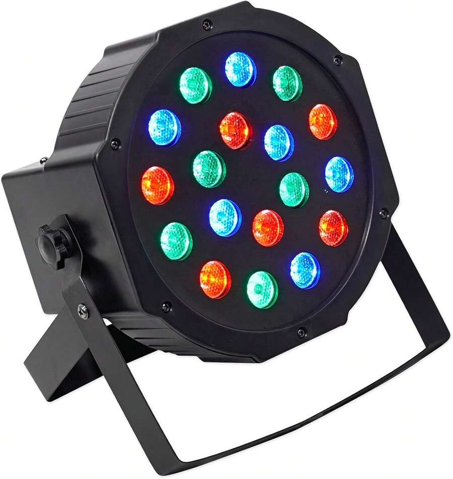 Compatible con luces de lavado DMX, modo de control por sonido, conexión en cadena de alimentación y soportes dobles para iluminación de DJ y club. | 18x1W LED, estroboscópico, mezcla de colores, activado por sonido, conexión en cadena, diseño ultrafino, maestro/ - Negro/Blanco - Ver 1