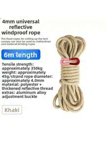 6m 4mm Reflective Tent Guy Rope, Heavy Duty Polyester Windproof Rope With Aluminum Alloy Double Eye Adjustment Buckle, Multi-Color Outdoor Canopy Awning Fixing Rope, Camping Waterproof Tarp Hanging And Binding Use - Multicolor - View 10