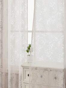 1pc Beige European Floral Sheer Curtain Panel, Suitable For Living Room/Bedroom/Dining Room/Balcony Home Decor, Ocean View Villa Decor, Conference Room/Office Decor, Holiday Party Decor, Keyhole Design, Easy To Remove/Replace/Store - Beige - View 6