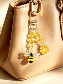 1pc Alloy Oil-Drip Bee Daisy Honeycomb Crystal Pendant, Versatile Bag Charm For Girls, Valentine's Day & Qixi Festival Gift Accessory, Keychain Bag Charm - Multicolor - View 3