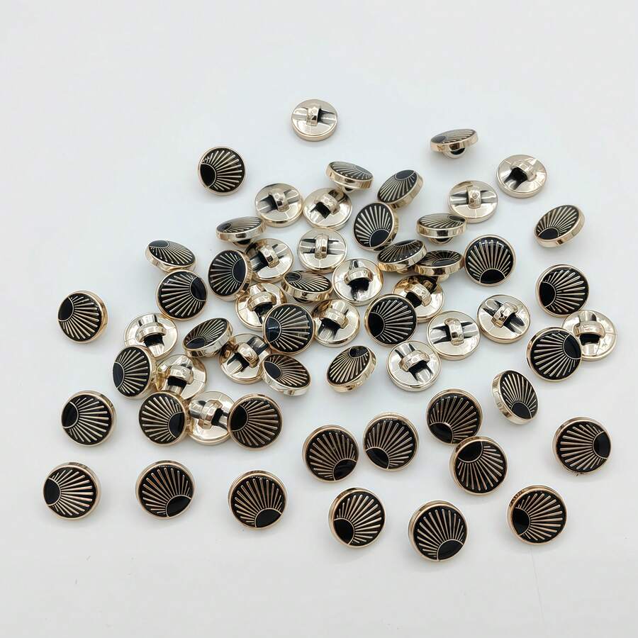 20pcs/1.3cm Fashion Personalized Minimalist Round Black & Gold Striped Plastic Buttons, Luxury Gold Rim Geometric Pattern Buttons, European & American Style High-End Vintage Oil-Drop Buttons, High-Quality Versatile Buttons For DIY Sewing, Clothes, Bags, Hats, Coats, Sweaters, Pants, Shirts Decoration