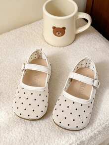 1 Pasang Sepatu Flat Anak Perempuan Minimalis Warna Polos Berventilasi Motif Polkadot, Cocok untuk Jalan-jalan, Sekolah, dan Musim Panas - Krem - View 6